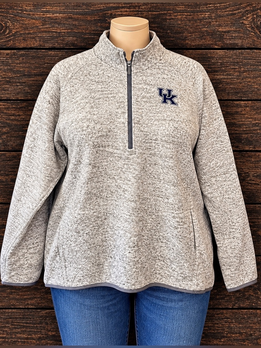 League Kentucky Wildcats UK Gray Sweater Fleece Quarter Zip Pullover 2XL